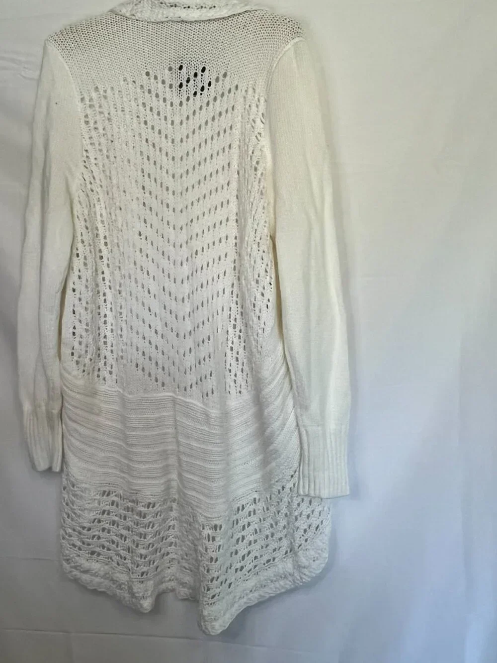 NWT Eddie Bauer Open Front knit White Cardigan Sweater Hi Low hem Size XL